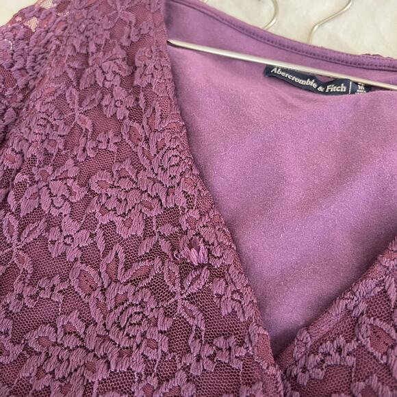 Abercrombie & Fitch Long Sleeve Purple Lace Overlay Dress Size M - Picture 5 of 12